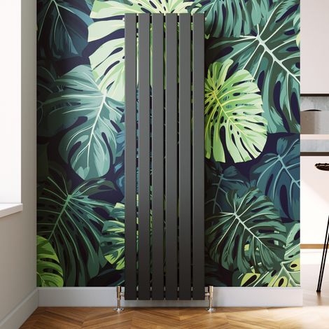 ELEGANT 1600 x 452 mm Anthracite Designer Column Radiator Single Vertical Radiator High Heat Output + Anthracite Thermostatic Radiator Valves (1/5)