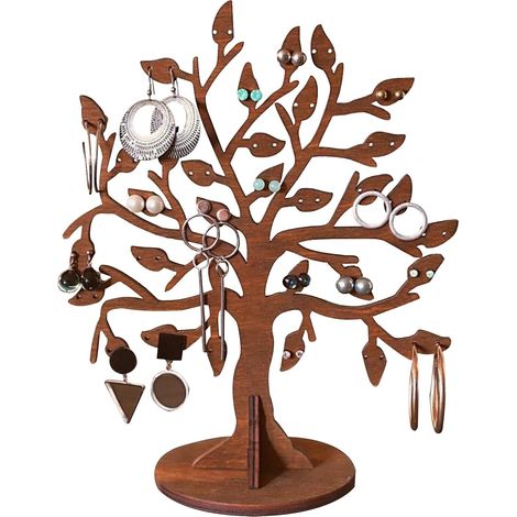 Porte Bijoux et Boucles d'Oreilles en Bois en Forme d'Arbre, Rangement Bijoux pour Boucles d'Oreilles, Presentoir Bijoux avec Base, Porte Boucle d'Oreille 64 Emplacements pour Filles et Femmes (1/5)