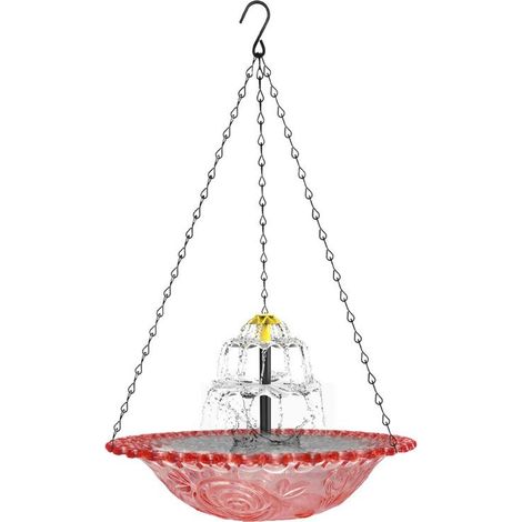 Fontaine solaire suspendue pour bain d'oiseaux, fontaine solaire d'extérieur avec pompe solaire, fontaine décorative pour jardin, terrasse ou patio (rose) (1/5)
