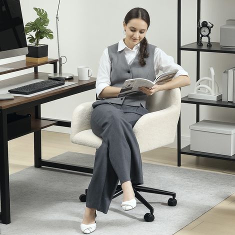Fauteuil de bureau pivotant à roulettes, fauteuil de bureau, tissu polaire, tissu mousse, réglable en hauteur, télétravail, blanc crème (1/5)