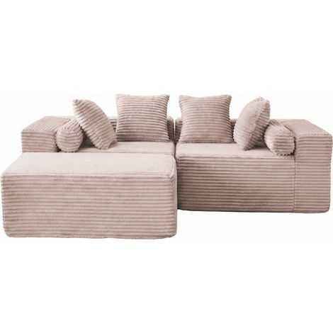 Sofá modular esquinero beige con chaise longue de chenilla, 3 módulos, sin montaje (1/5)