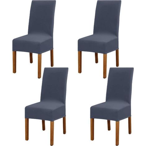 4er Set Stuhlhussen Blau Grau, abnehmbar & waschbar, elastisch (1/5)