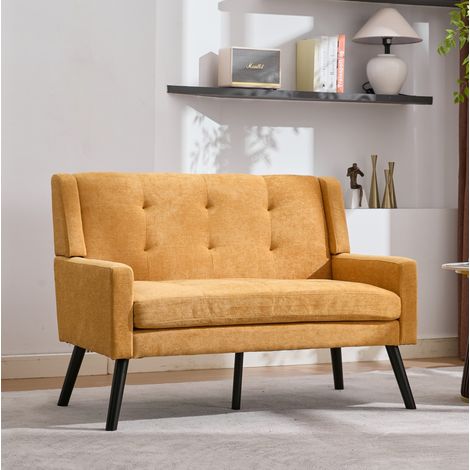 sofá 2 plazas tapizado de lino amarillo OKMYHOME (1/5)