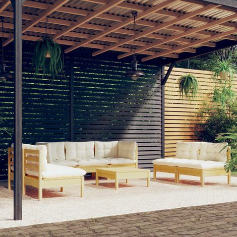 8-tlg. Garten-Lounge-Set mit Creme Kissen Massivholz Kiefer (1/5)
