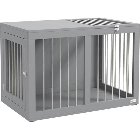 Cage de transport pour chien, 2 portes, verrouillable, en grillage d'acier, 80 cm x 50 cm x 56,5 cm, grise