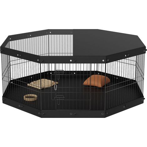 Parc pour chien 8 panneaux, pliable en métal avec couverture et tapis, 61 cm de haut, idéal petit/moyen animal, intérieur/extérieur, camping, jardin. (1/5)