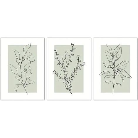 Lot de 3 affiches de haute qualité, modernes, plantes vertes sauge abstraites, décoration boho, pour salon, chambre à coucher, sans cadre (30 x 40 cm)