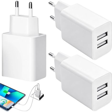 Lot de 3 Chargeurs USB-A 2 Ports 5V 2A 10W, Bloc Adaptateurs Secteur USB Double Prise USB, Compatible avec 17/16/15/14/13, tablette et écouteurs et Batterie Externe (1/5)