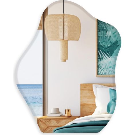 Grand miroir mural asymétrique sans cadre avec panneau arrière en MDF de 45 x 56 cm - Miroir cosmétique de table pour salon, chambre, salle de bain, couloir, entrée (1/5)