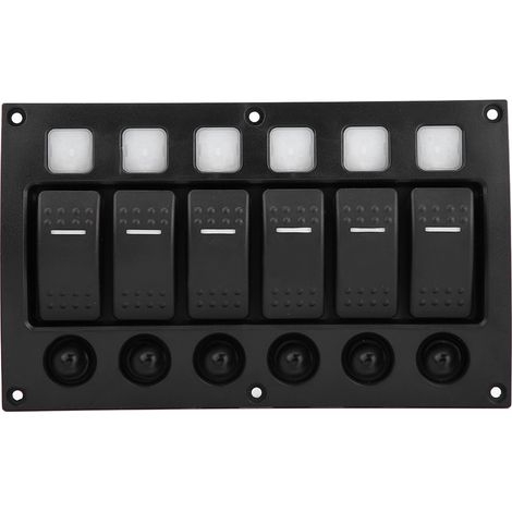 6-poliges 12/24V-Wippschalterfeld für Auto, Boot, Wohnmobil, Yacht, mit LED-Anzeigen und Schutzschalter. (1/5)