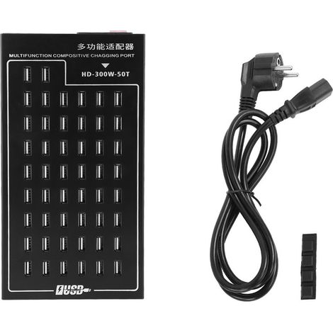 Station de charge intelligente USB 50 ports HD-300W-50T, chargeur multiple 5V 2A, prise UE 220V, bloc d'alimentation pour appareils électroniques, noir (1/5)
