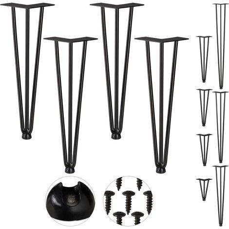 Set di 4 gambe per tavolo a forcina design vintage 40 x 12 x 12 cm con 3 traverse in metallo nero 130007769