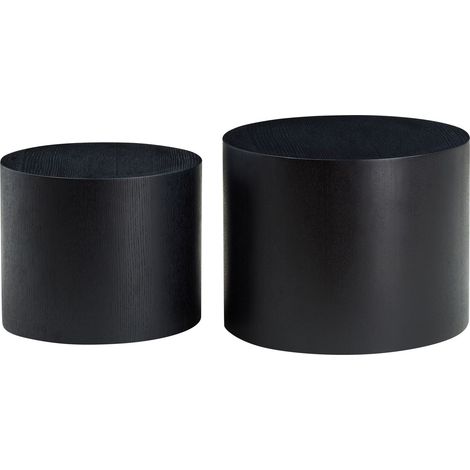 Ensemble de 2 tables gigognes rondes en 3 couleurs: frêne naturel / noir / noyer, résistantes à l’eau et sans déformation, set de tables basses (Ø48x38 + Ø38x32 cm), combinables et peu encombrantes, s (1/4)