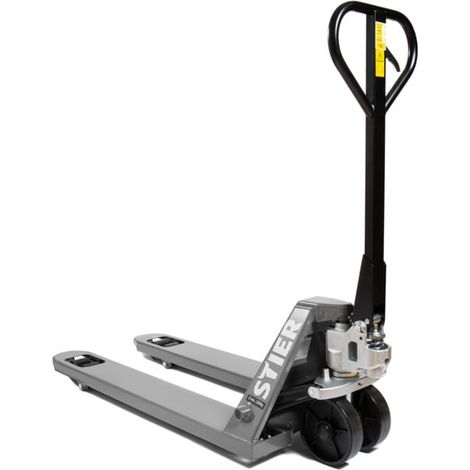 Transpalette STIER, capacité de charge 2 500 kg, longueur de fourche 1 150 mm, pneus nylon, gris