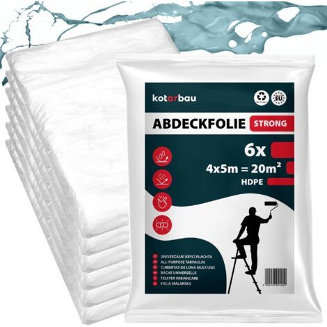 Lot De 6 Malerfolie - Bâche Protection Peinture - Polyéthylène Recyclé - 4 x 5 m - Transparent - Bâche Peinture de Protection Sol - Bâche Plastique Protection - Robuste Réutilisable-NANOTEH (1/5)