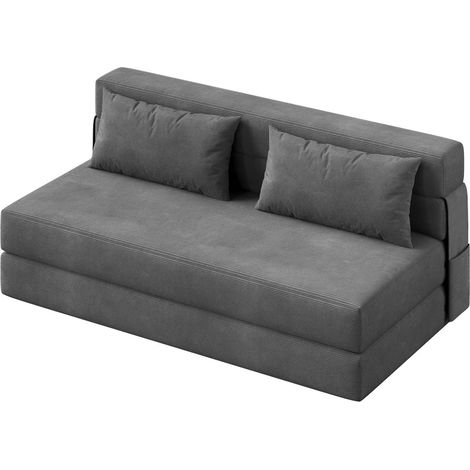 Chauffeuse lit Convertible 2 Places en Velours Côtelé,2 in 1 Canapé lit Convertible avec 2 Oreillers,Housse Détachable,Polyuréthane Rembourrage,Fauteuil lit pour Chambre,Salon(200X150X15cm,Gris) (1/5)