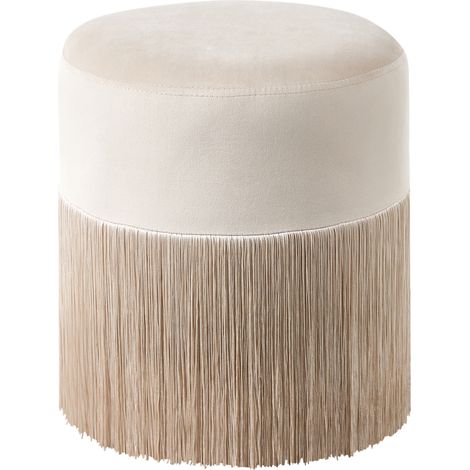 Puf otomana redondo de terciopelo beige glam con borlas Virginia