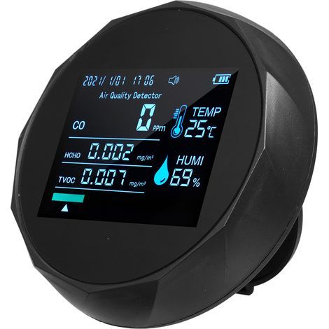 Moniteur de qualité de l’air multifonction 6 en 1 2CO16TB, détecteur portable de formaldéhyde, testeur professionnel pour intérieur, analyseur CO, TVOC, HCHO, humidité, température, avec date et heure (1/5)