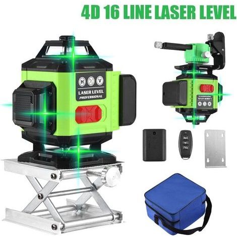 4D Niveau Laser Auto-nivelant 4x360°- Laser 3D à Faisceau Vert pour Construction et Alignements - Batterie Rechargeables (5h) - Support Magnétique Rotatif et Relevable, Vert B (1/5)