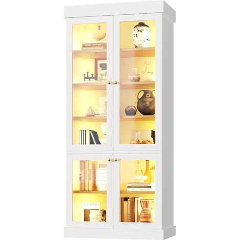Armario alto LED con vitrinas MDF y cristal 160x40x180 OKMYHOME (1/2)