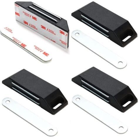 Set of 4 Self-Adhesive Magnetic Catch - No Drilling - Furniture Door Magnets, Magnetic Closure - Black (1/4)