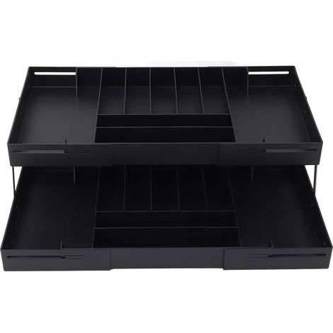 Bac de rangement tiroir pliable extensible multiniveau multifonction gain de place bureau cuisine plastique noir (1/5)