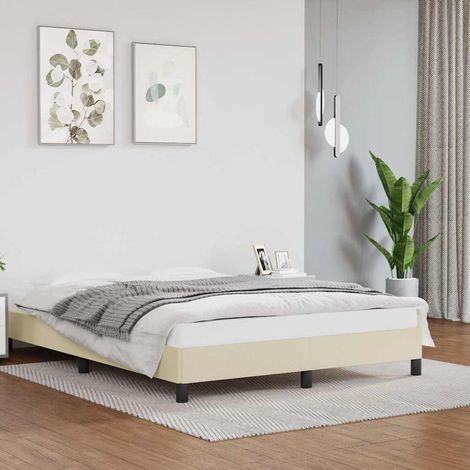 Estructura de cama sin colchón cuero sintético crema 140x190 cm (1/5)