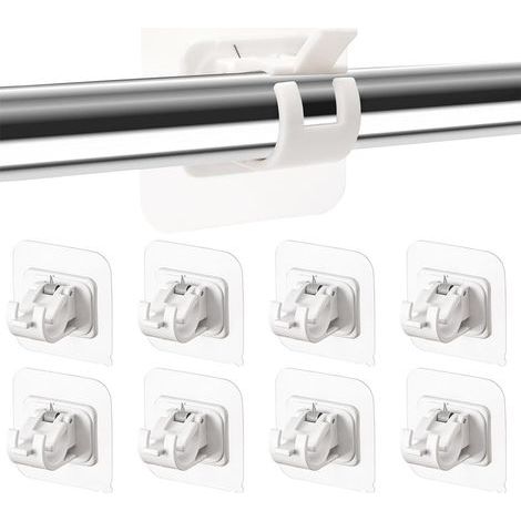 8 Pièces Support Tringle Rideaux sans Percage, Crochet Rideau Adhesifs,Supports pour Tringles à Rideaux Auto-AdhéSifs,Support AméLioré Rideaux,pour la Maison, la Salle de Bain(Blanc) (1/5)