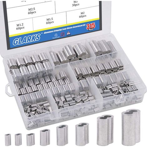 Lot de 315 embouts à sertir en aluminium à double barillet pour câble métallique et câble - 8 tailles - M1.2-M6 (1/5)