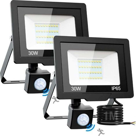 Projecteur LED Exterieur Detecteur de Mouvement 2 Stück, [30W 6500K] Projecteur Exterieur LED, 3000LM Étanche Spot LED Extérieur, Eclairage Exterieur pour Patio Jardin Garages Cours Blanc Froid