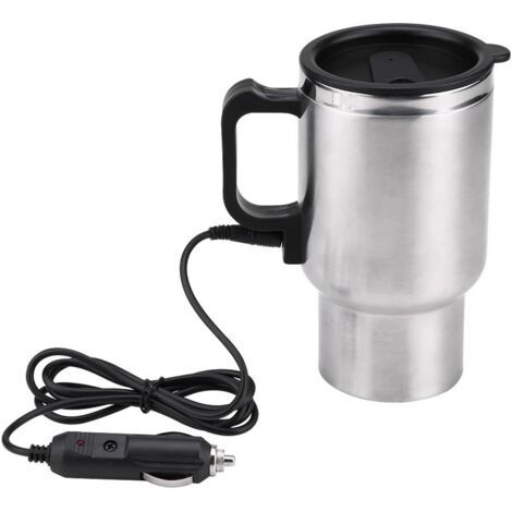 Sollbry Thermos Électrique 450ml, Tasse de Chauffage de Voyage Tasse Chauffante en Acier Inoxydable pour Voiture Électrique 12V de Café avec Couvercle Anti-Déversement pour Chauffer l'eau (1/5)