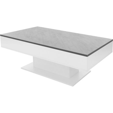 ML-Design Table Basse avec 2 Compartiments de Rangement, 110 x 60 x 40 cm, Plateau Relevable, Aspect Béton/Blanc, Panneau de Particules Revêtu de Mélamine, Table d'Appoint Salon avec Fonction Coffre