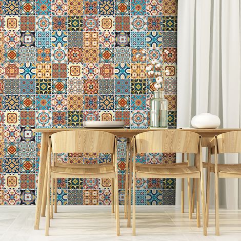 Sticker Mural Carrelage adhésif Cuisine Salle de Bain - 30 STICKERS CARREAUX DE CIMENT AZULEJOS CANDIDA - 30stickers20x20cm (1/5)