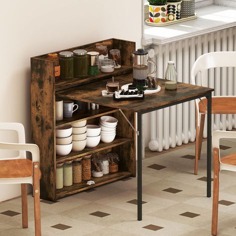 Esstisch Klappbar mit Regal, Industrie-Design, Platzsparend, Für Kleine Räume, 80x90x93cm, Rustikal-Braun (1/5)
