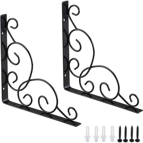 Équerre de fixation en fer forgé – Lot de 2 équerres triangulaires – Résistantes à la corrosion – Pour étagères murales et de jardin (1/5)