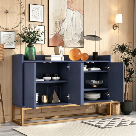 JOOKGBD-Credenza,Mobile da Cucina con 4 Ante,Mobile da Giorno,Comò,Mobile TV,Credenza Bassa Mobili da Giorno,per Cucina,Corridoio,Soggiorno,Blu