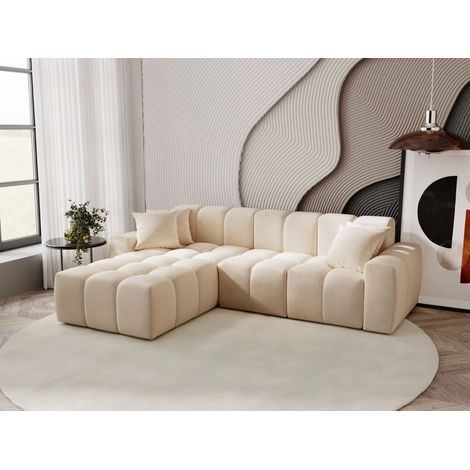 Canapé D'angle Méridienne Gauche Colombo Tissu Velours Beige (1/5)
