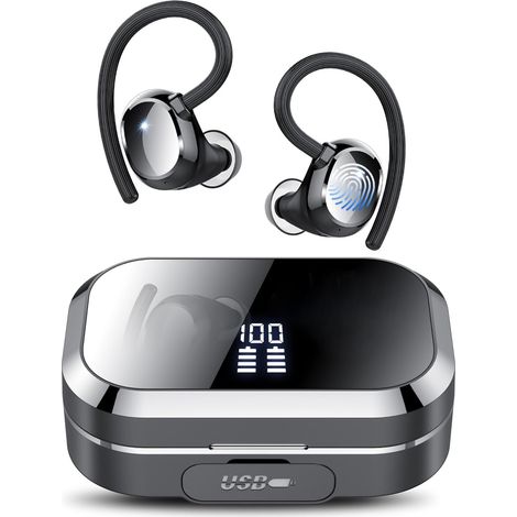 Casque Bluetooth sans fil antibruit Q25, casque de course à pied, casque de sport Bluetooth 5.3, offre spécialenoir (1/5)