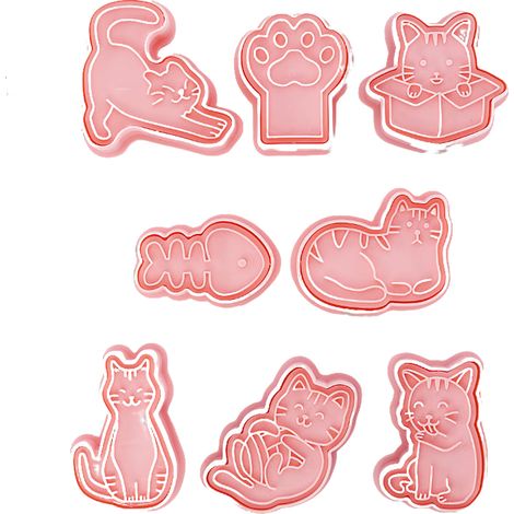 Moule À Gâteau Chat - 8 Pièces - Moules À Biscuits En Relief Avec Motif Chat - Pour Pâtisserie Maison Et Fêtes D'enfants (1/5)