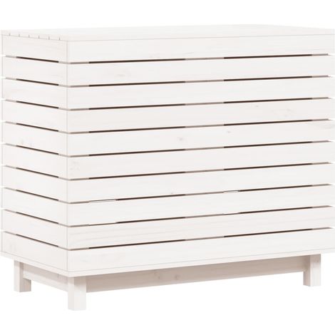 Panier à linge blanc 88,5x44x76 Bois massif de pin (1/5)