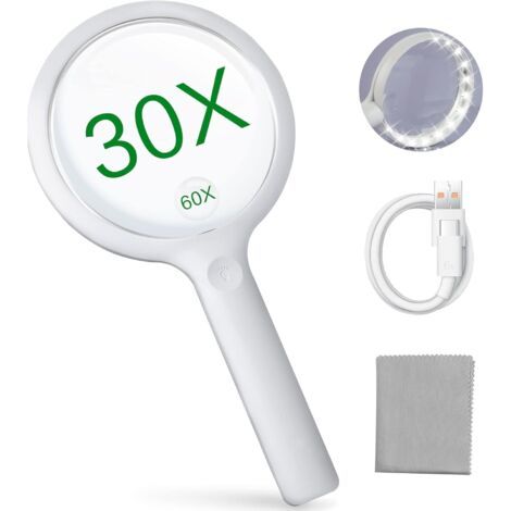 Loupe de Lecture - Loupe Grossissante avec Lumière pour Personnes Âgées et Enfant 3 Modes D'éclairage Rechargeable par USB Loupe Eclairante Loupe Electronique Loupe Lumineuse (Blanc) (1/5)