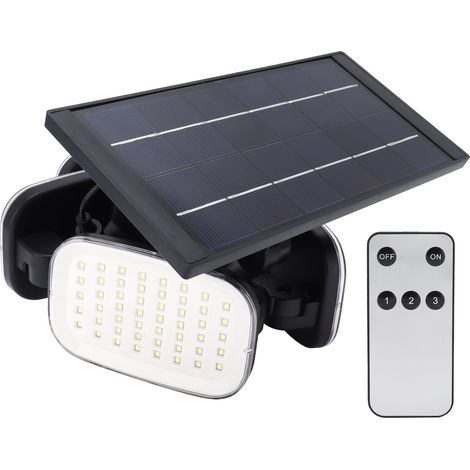 Applique solaire murale à quatre têtes et 200 LED pour jardin, allée, cour ou rue (1/5)