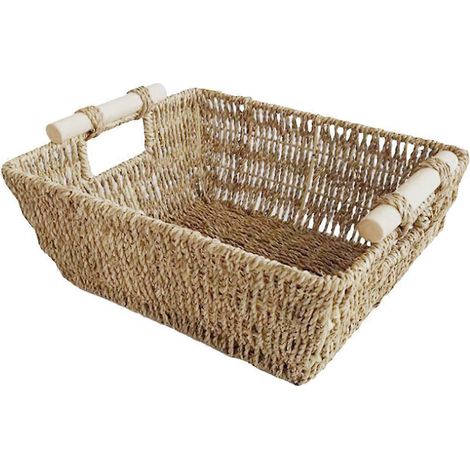 Handgeflochtener Weidenkorb, Aufbewahrungsbox für Kleinigkeiten, Seegraskorb, Box zum Organisieren und Sortieren von Toilettenpapier und Handtüchern