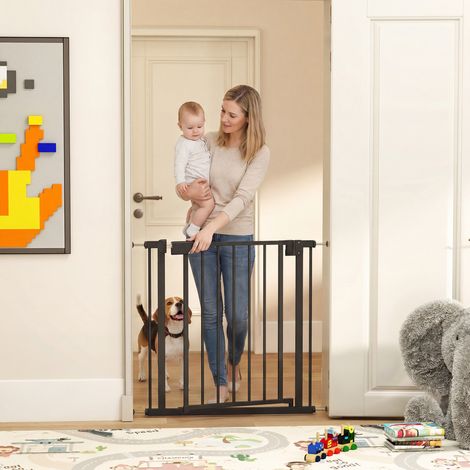 Barrière de sécurité pour chiens et bébés 76 à 81 cm avec extension fixation par pression sans perçage blanc (1/5)