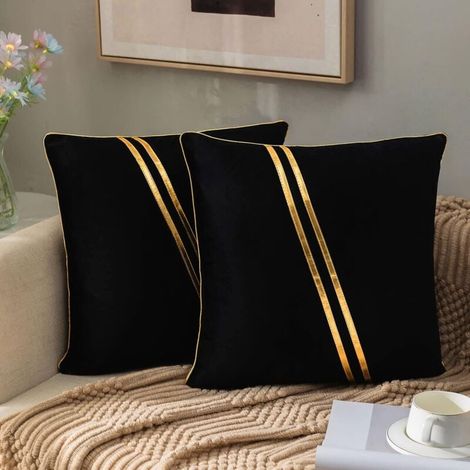 Modern Outdoor Cushion Cover 45 x 45 cm Golden Velvet 2 Pieces Vintage Pillow Cases Sofa Bedroom Car Black Home Decor MUMU (1/4)