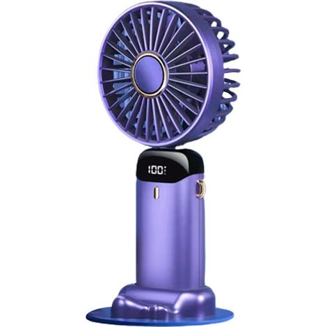 Mini ventilateur portable d'extérieur, double batterie, 5 vitesses, idéal pour le camping et la randonnée (violet). (1/2)
