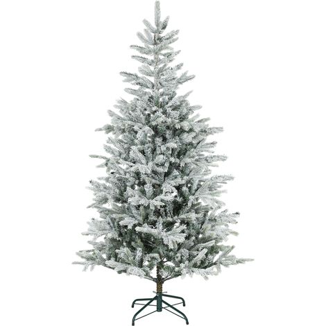 Sapin de Noël enneigé de 180 cm de haut avec branches réalistes et base métallique pliable
