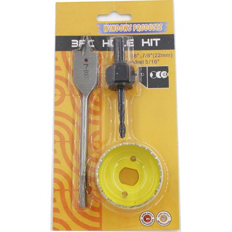 3Pcs Metal Flat Drill Hole Saw Drill Bit Set For Wood Board Plastic(Yellow)