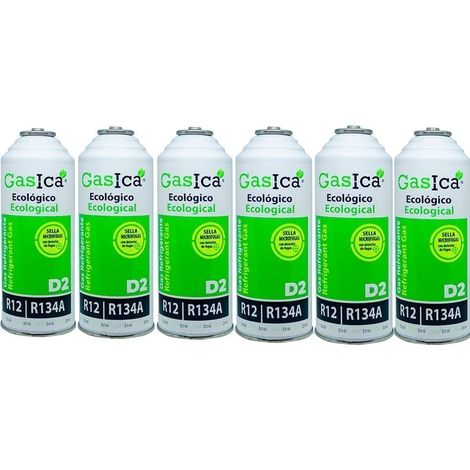 3 pack ahorro (2x226Gr) Botellas Gas Refrigerante Gasica D2 sustituto de R12, R134A (1/5)