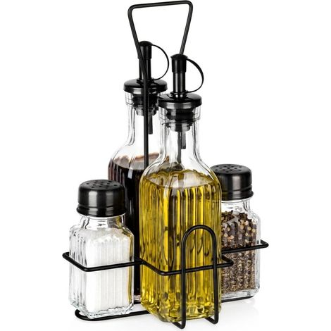 Oil & Vinegar Bottles with Spice Shakers in Stand Set (1/5)